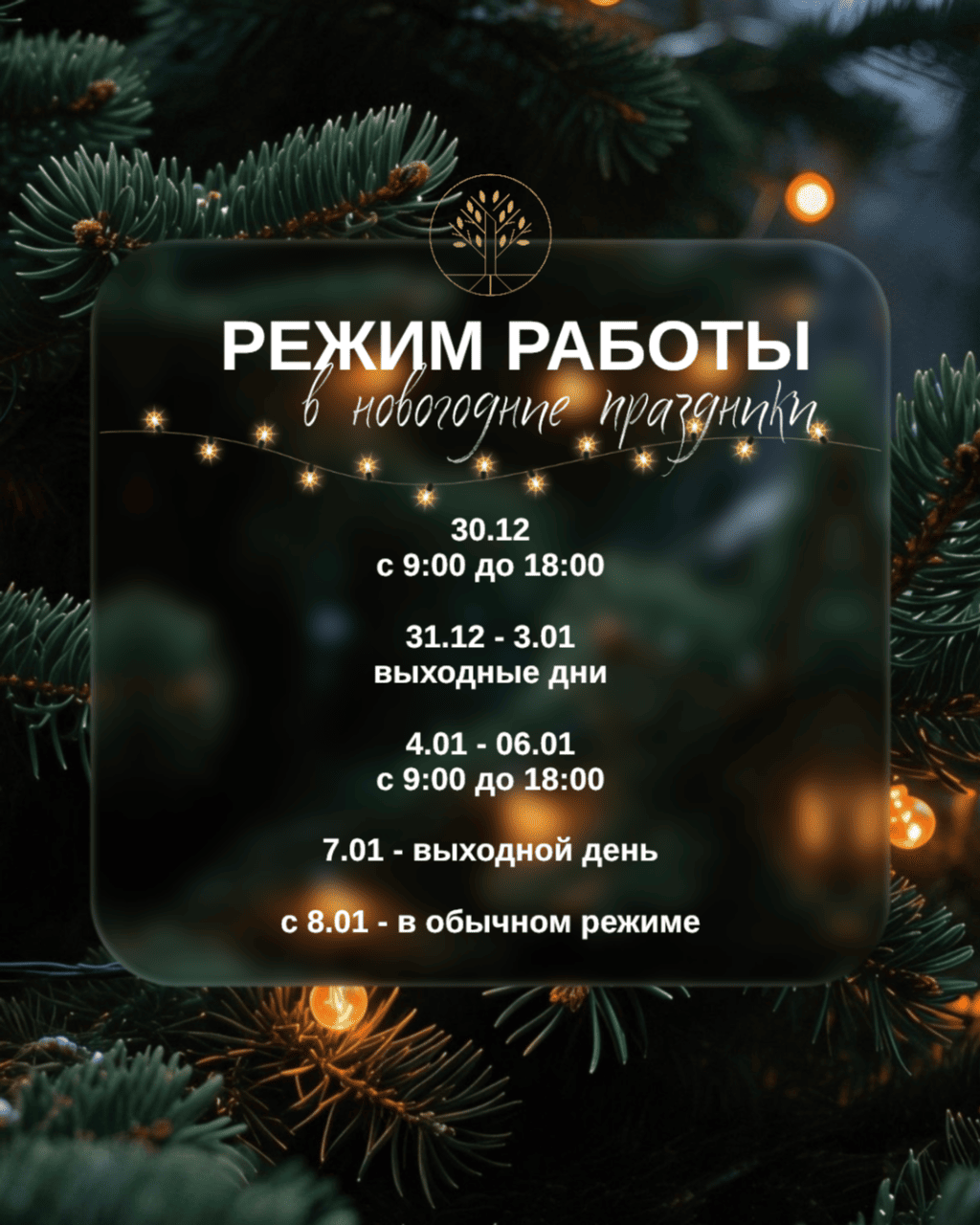 Режим работы в новогодние праздники